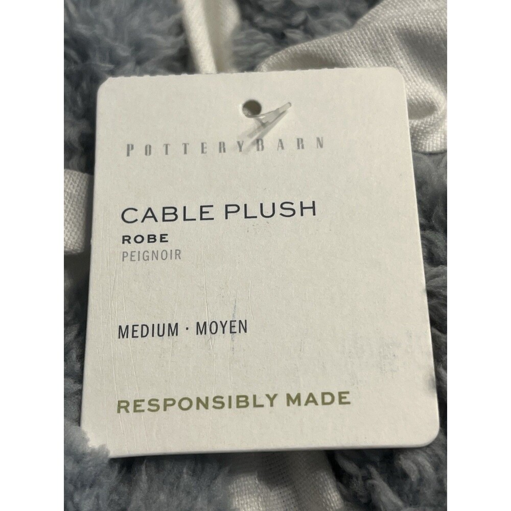 Pottery Barn Gray Cable Plush Robe Sz M - 24x44” - Picture 8 of 9